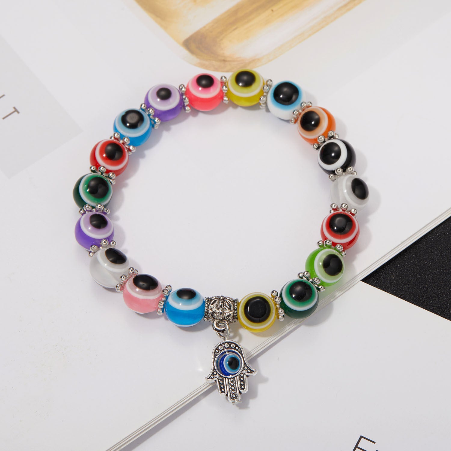 Wholesale Palm Hollow Devil Eyes Beaded Elastic Bracelet